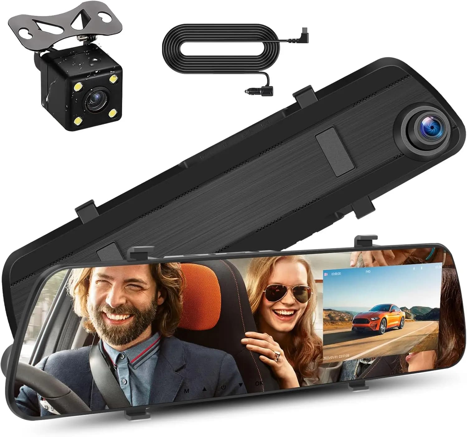 Dash Cam Mirror Retrovisor Front and Back, 4 Inch IPS Screen 1080P, Dash Cam Support with Loop Registration