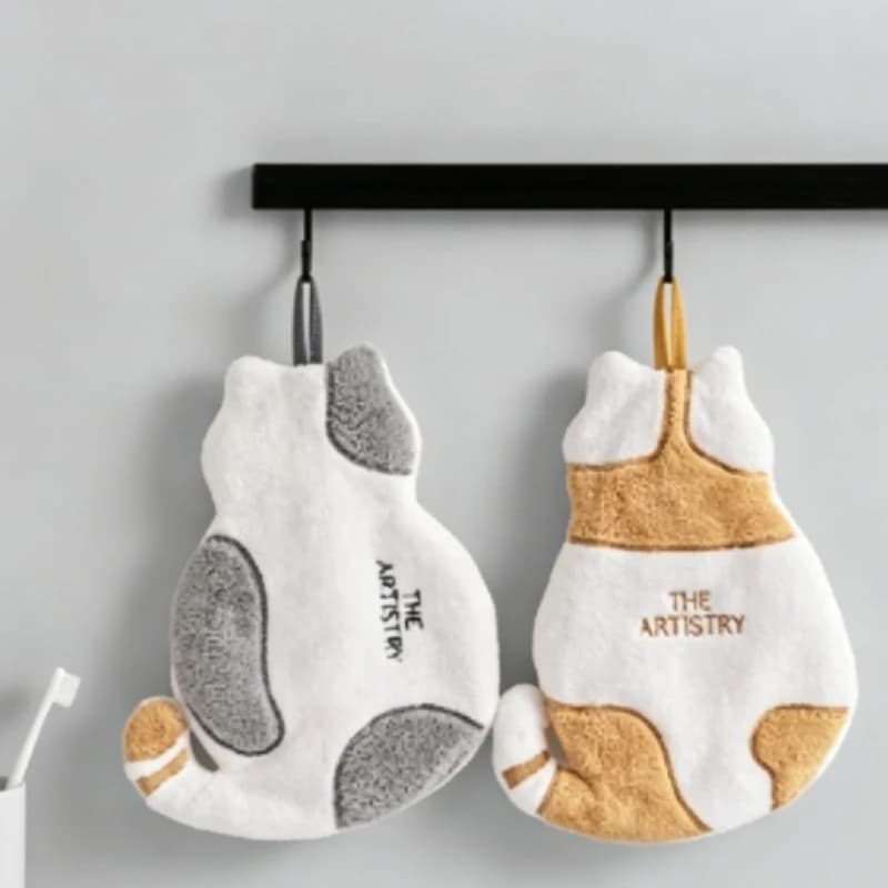 Cute Cat Hanging Towel Kitchen Hand Towel Bathroom Soft Absorbent Handkerchief Wipe Towel Cartoon Kids Towels