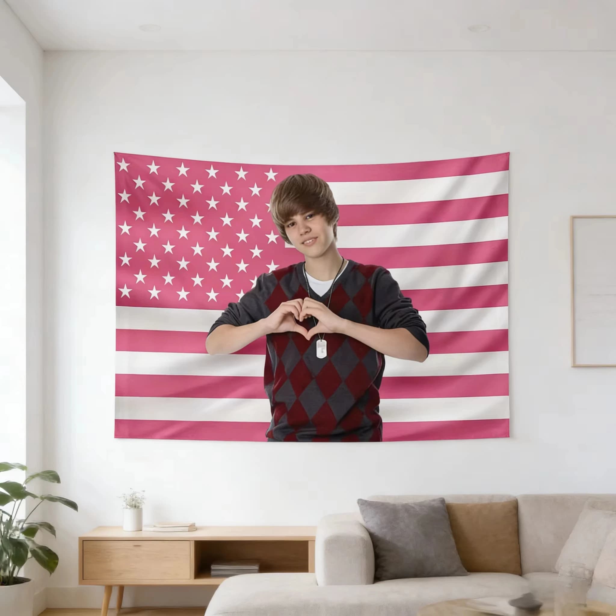 Justin Bieber Retro American Flag Tapestry, Patriotic Wall Hanging for Bedroom Dorm Room Aesthetic Fans Gift Decor