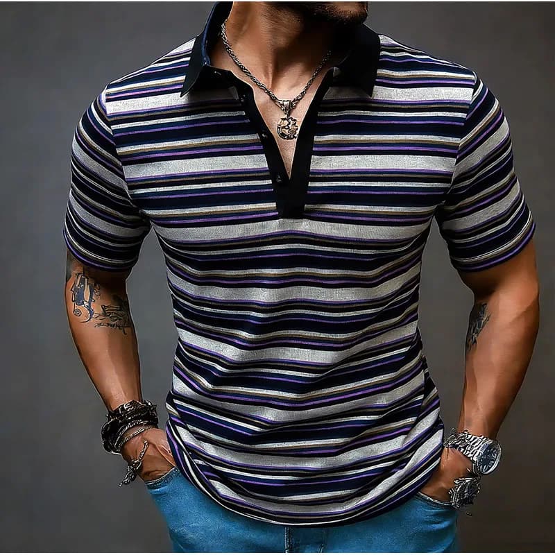 Polo a Righe in Maglia Vintage da Uomo, Abbigliamento Estivo alla Moda 2026, Abbigliamento da Golf, T-shirt Maschile di Lusso