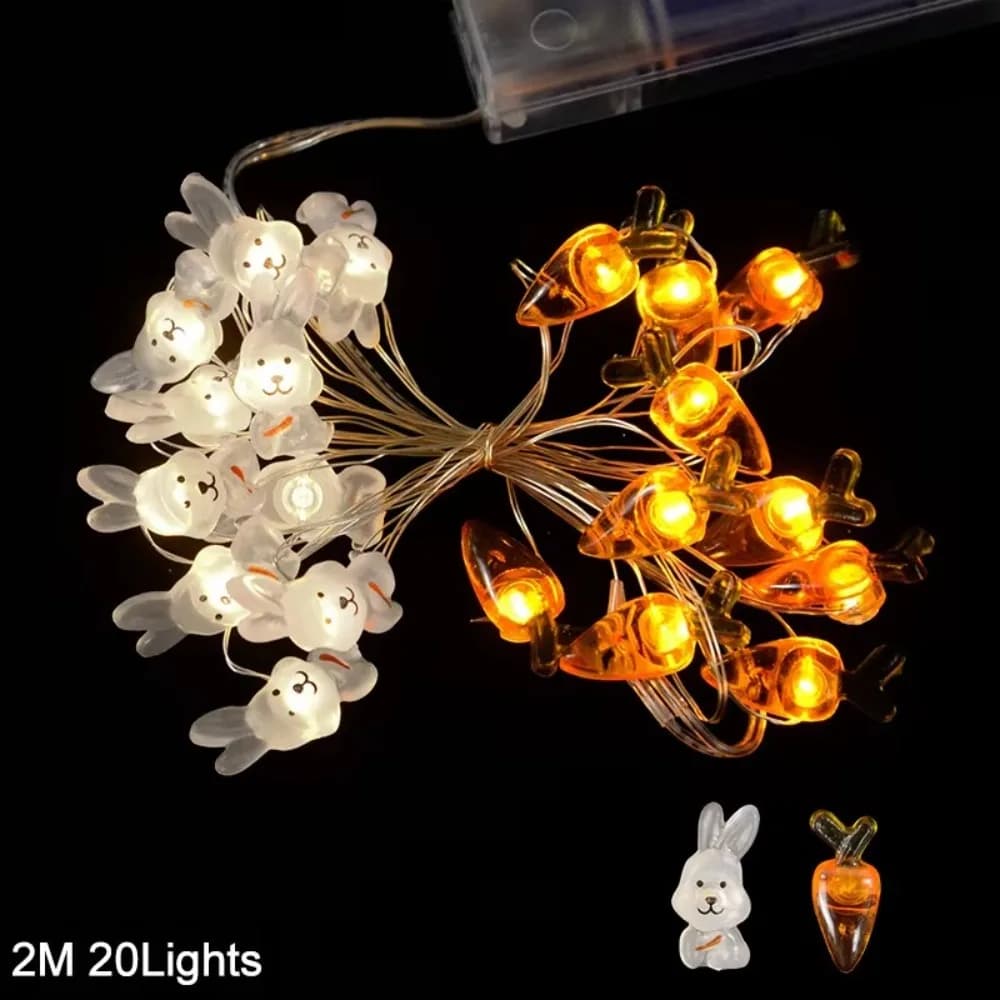 Catena Luminosa LED 2M 20LED a Forma di Coniglio, Decorazione Pasquale, Carota, Pulcino, Uova, Luci Fatate, Ghirlanda, Luci Cartoon per Pasqua Felice, Regalo per Bambini