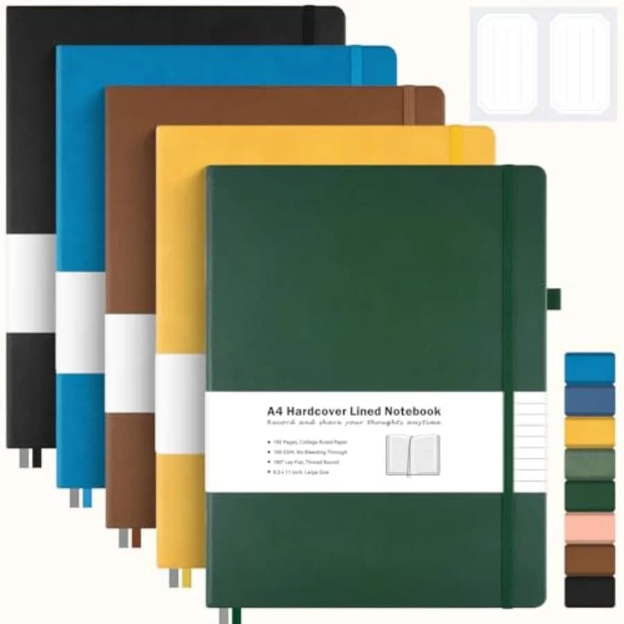 5 Pack College Ruled Notebook, Hardcover Leather Notebook for Work, Lined Notebook Journal for Women, Men, 192 Thick Paper, 8.5