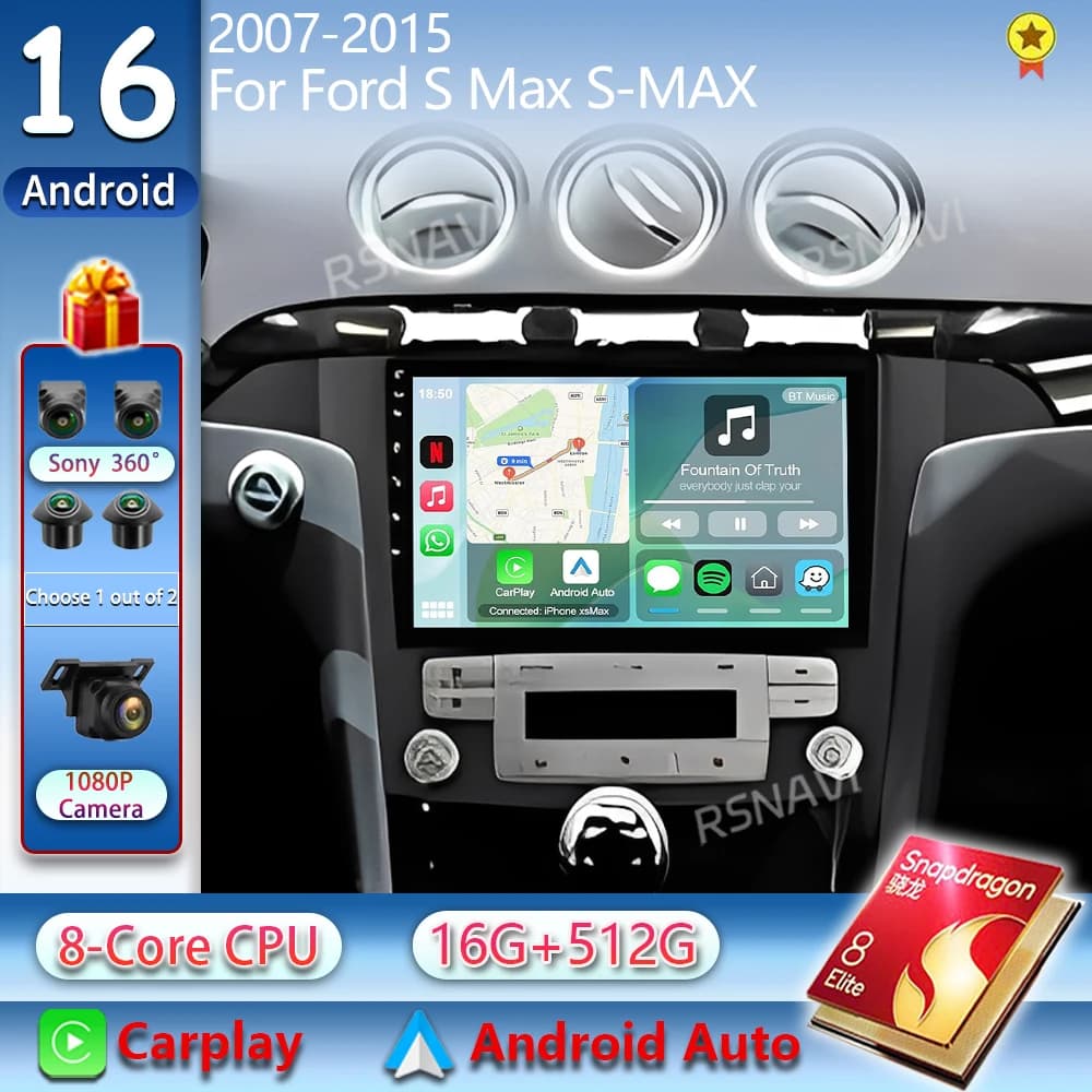 Android 16 Car Radio For Ford S Max S-MAX 2007-2016 Car Radio Stereo Multimedia Player Video GPS Navigation BT No 2Din DVD Dsp