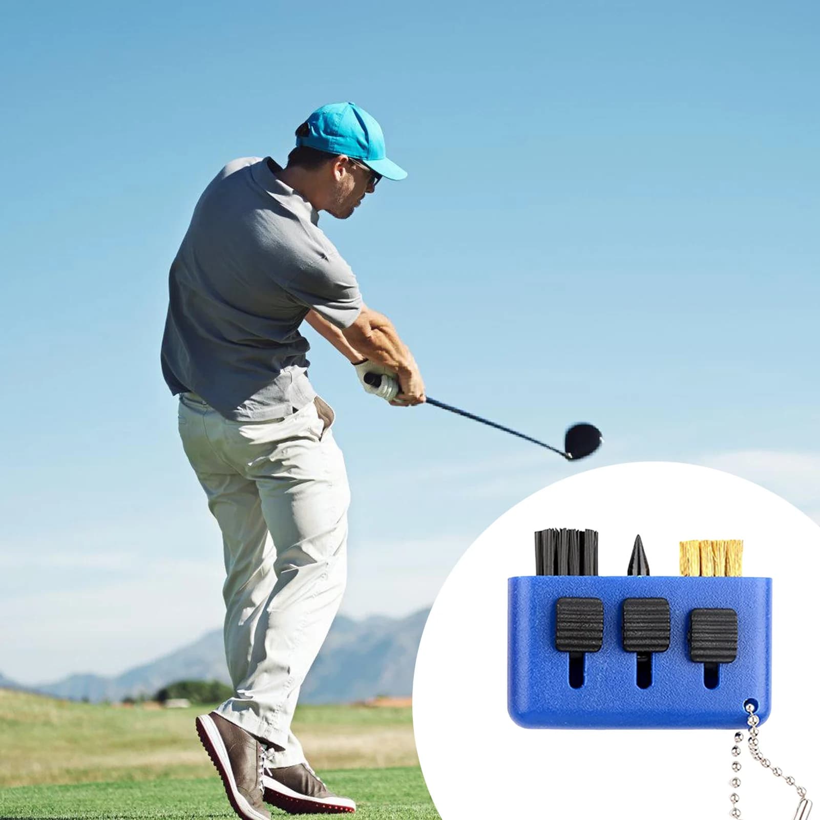 Strumento per pulire il golf retrattile 3 in 1, leggero, facile da trasportare, spazzola per mazze da golf per pulire le palline delle mazze da golf Divot