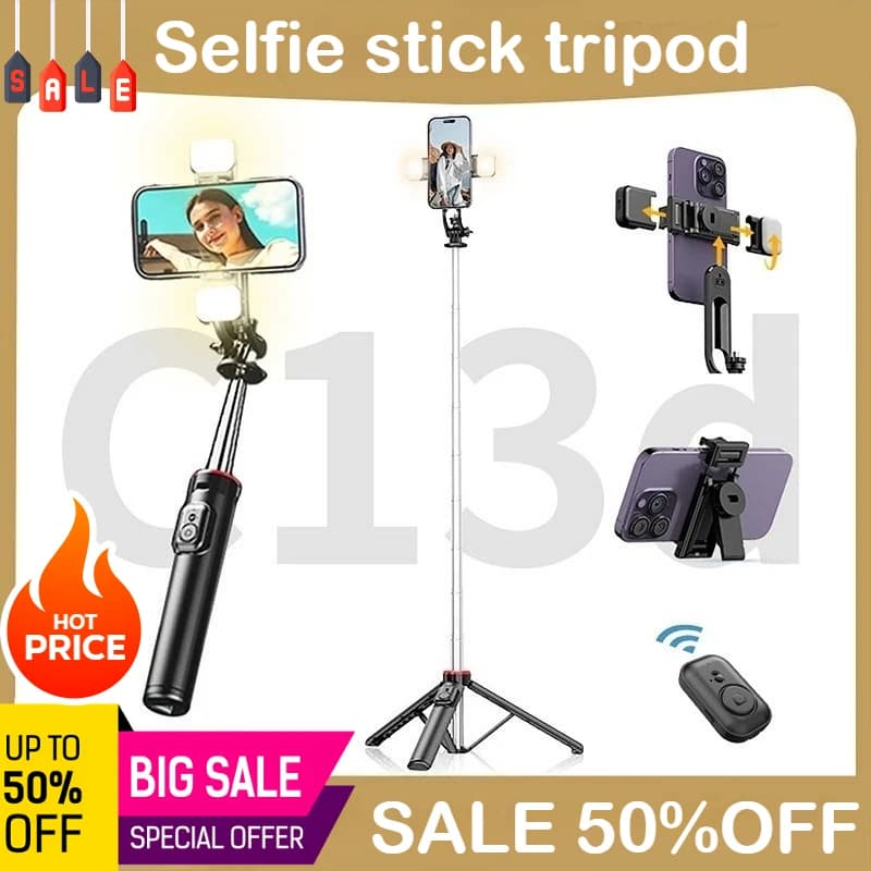 Asta Selfie C13D con Treppiede, Supporto per Fotocamera Mobile, Asta Telescopica Integrata con Telecomando per Video e Streaming Live