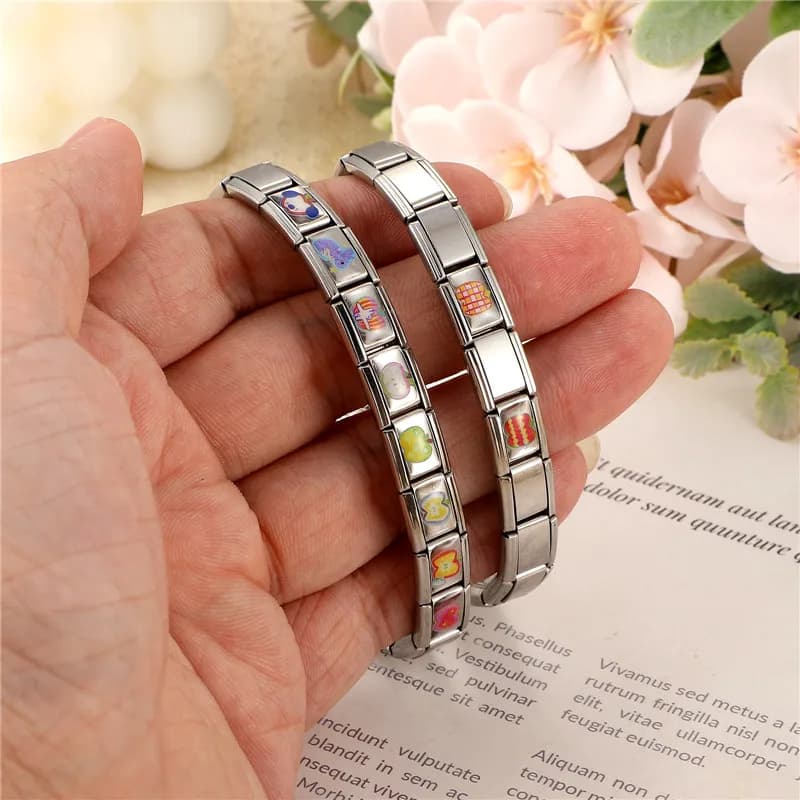 Cute Colorful Apple Series Star Ball Tulip Italian Charm Links Fit 9MM Stainless Steel Module Bracelet DIY Making Jewelry Gift