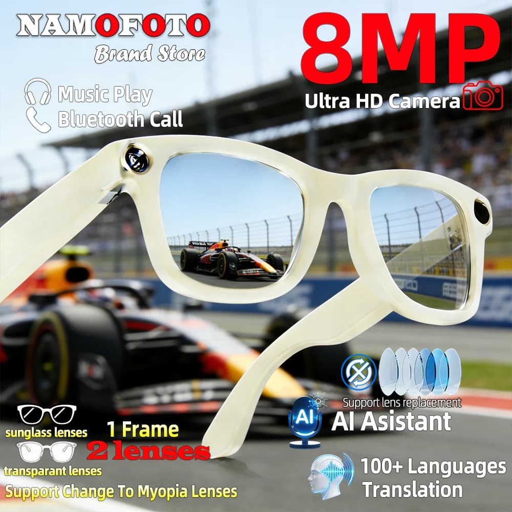 New Intelligent Glasses AI 2026 with Ultra-Ampia HD Camera 8MP 1080P, Translation, Video Recording and Voice, Photo Recognition, GPT, BT Calls, Sunglasses