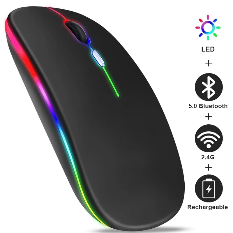 Rechargeable Bluetooth Wireless Mouse with USB RGB 1600 DPI 2.4 GHz USB Mouse for Laptop Tablet PC MacBook Gamer Mouse