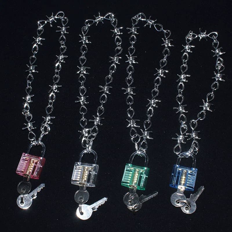 Collana in metallo punk alla moda Catena trasparente con lucchetto per il collo Catena per pantaloni esagerata Accessori per gioielli da donna per uomo punk gotico
