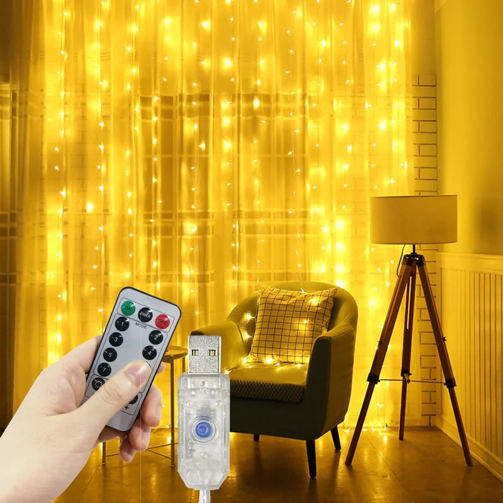 Luci a Stringa LED per Decorazioni Natalizie e Festive, con Telecomando USB, 8 Modalità, per Tende, Matrimoni, Illuminazione Festiva per Camera da Letto e Casa
