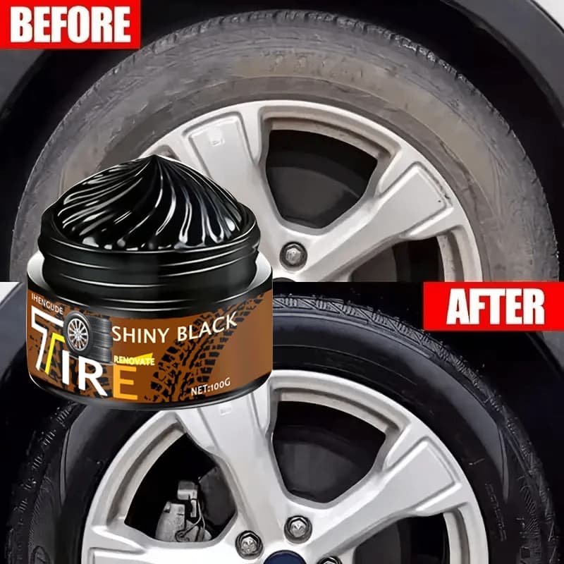 1 pezzo 100 g di cera nera per pneumatici, con applicatore in spugna, adatto per la riparazione di gomma e plastica, lucentezza duratura, adatto per strisce, vinile e ruote per auto, anti-sbiadimento e aggiornamento