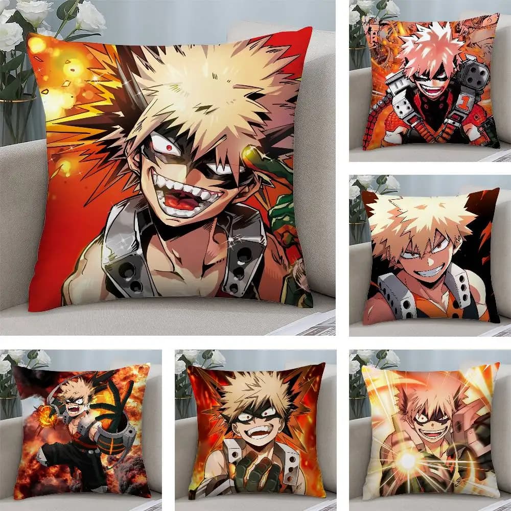 My Hero Academia Katsuki Bakugo Federa in tessuto peluche Federa morbida Stampa fronte-retro Fodera per cuscino Regali per la casa