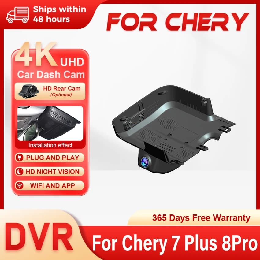Video Recorder Night Visio 4K UHD Plug and Play Car DVR Dash Cam Camera for Chery Tiggo 7Plus Tiggo 8Pro Deluxe 2022-2026