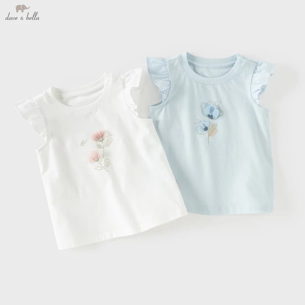 Dave Bella Girls Vest Summer Children Sleeveless Camisoles Casual Tanks Top Sweet Bottoming Shirt Beach Antibacterial DB2261853