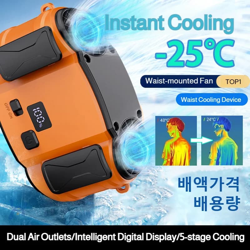 Ventilatore da esterno con doppia presa d'aria, portatile, appeso alla vita, collo, forti, doppie prese d'aria, per viaggi, sport, corriere, lavoro all'aperto