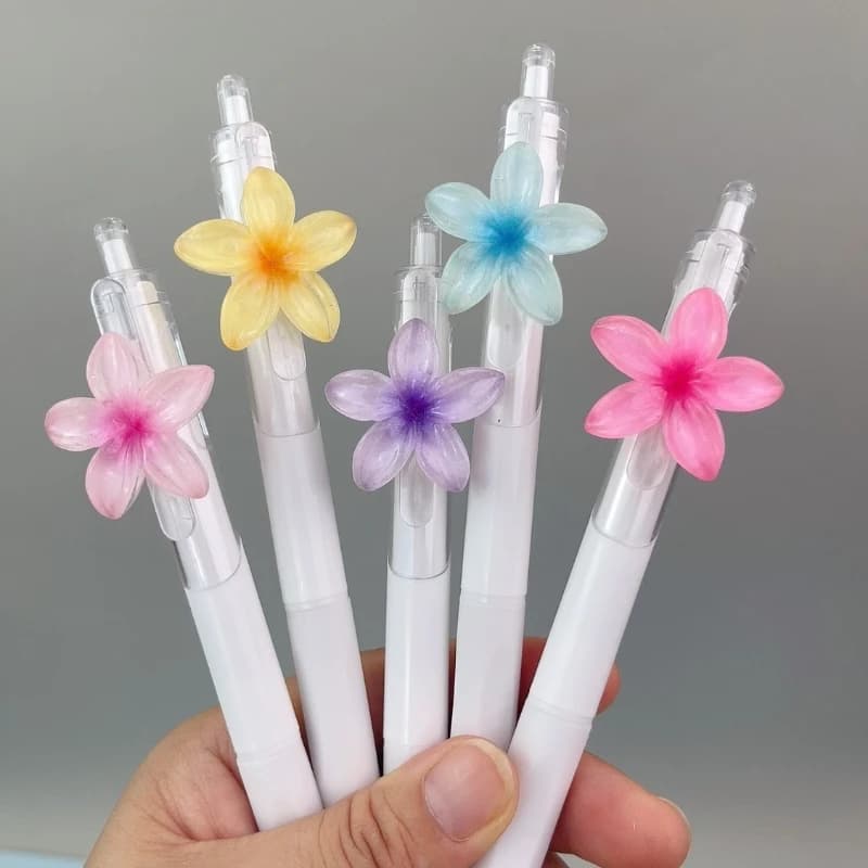Set di 5 penne a sfera con inchiostro nero da 0,5 mm, penne per scrittura a rapida asciugatura con motivi floreali, collezione di articoli di cancelleria, penne in gel, accessori per ufficio