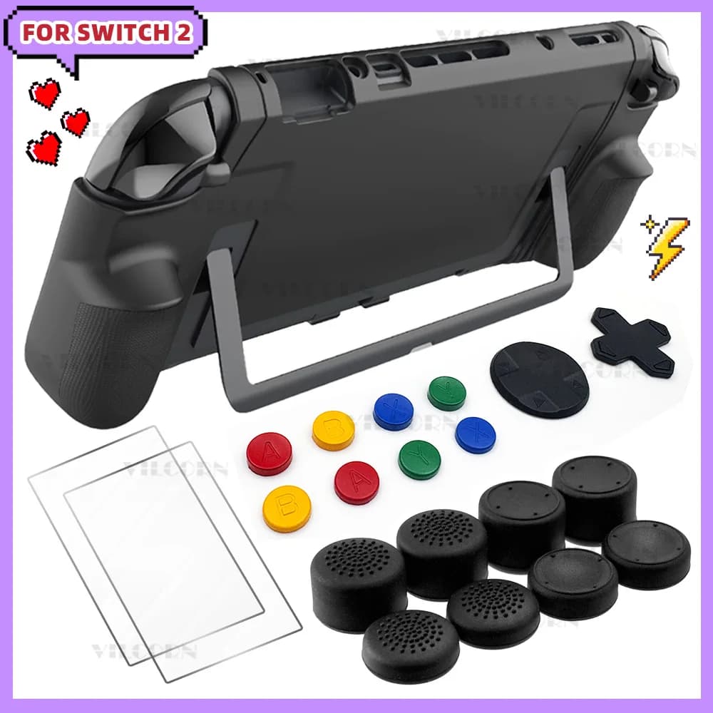 Switch 2 Console di gioco Custodia protettiva antiscivolo in TPU Proteggi schermo in vetro temperato Pulsante personalizzato fisico Kit di accessori Switch2