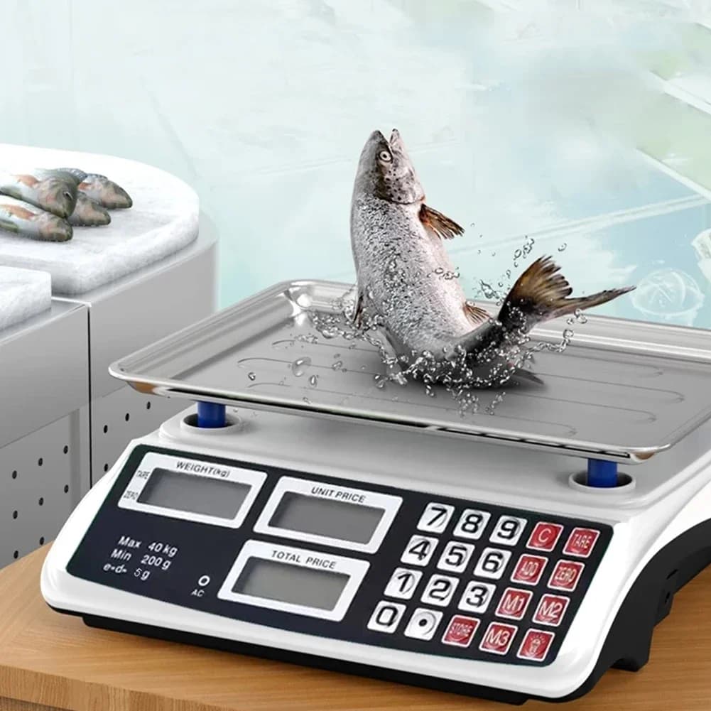 Balance for calculation of prices from 40 kg/1 g with stainless steel plate Balance for weight counting Small waterproof electronic balance for vegetables