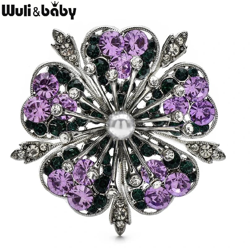 Wuli&baby Strass Fiore di Ciliegio Spilla Spille Piante in Metallo a 3 Colori per Vestiti da Donna Zaino Spille Regali