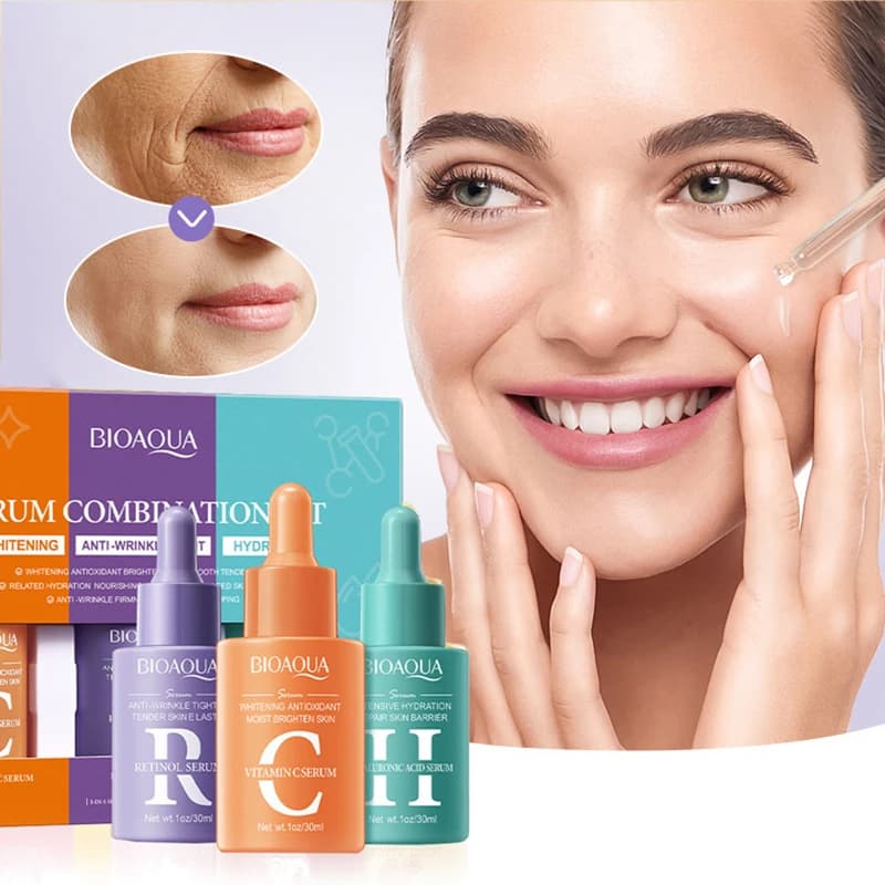 3 pcs/set BIOAQUA Vitamin C Retinol Hyaluronic Acid Hydrating Serum Whitening Anti Rugs Viso Essence Set For Skin Care