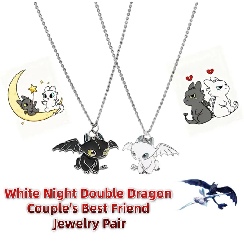 Collana con Doppio Drago Bianco Stile Cartoon per Uomo e Donna, Ciondolo Personalizzato Hip Hop per Coppie, Gioielli per Migliori Amici