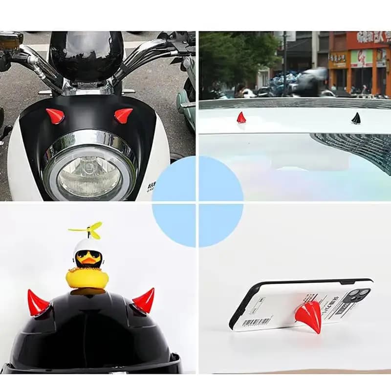 Decorazioni per Casco con Corna Luminose, 4 Pezzi con Ventosa, Corna da Demone per Caschi Moto e Bici, Accessori Sportivi Universali