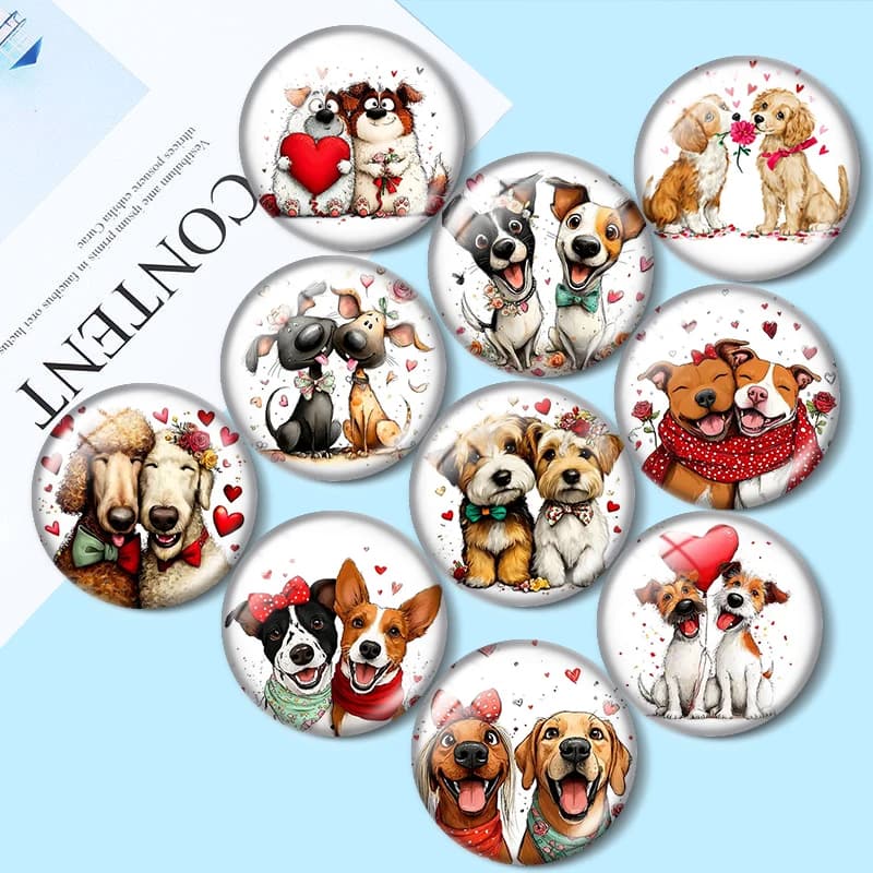 Ciondoli e anelli in vetro cabochon a forma di cani di San Valentino, originali, da 12/18/20/25mm, per creazione di gioielli, orecchini e componenti per bigiotteria