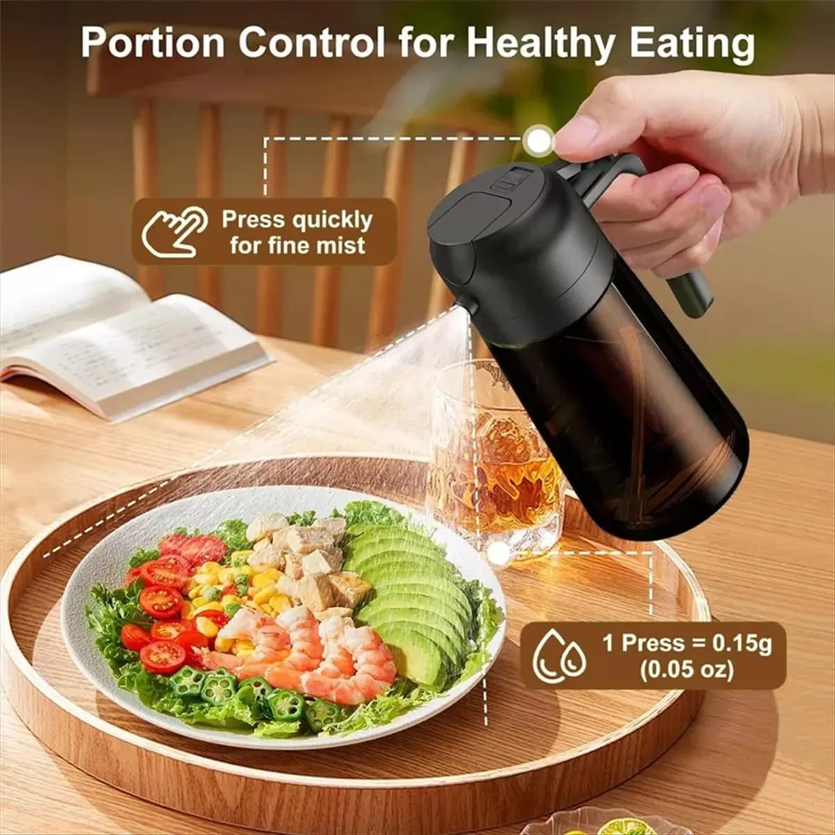 (ABABAB) Glass Oil Dispenser and Vaporizer 2-in-1 - 16oz/470ml Olyva Oil Bottle Vaporizer for Kitchen Loss, Air Fryer, Barbecue, Oven Cooking