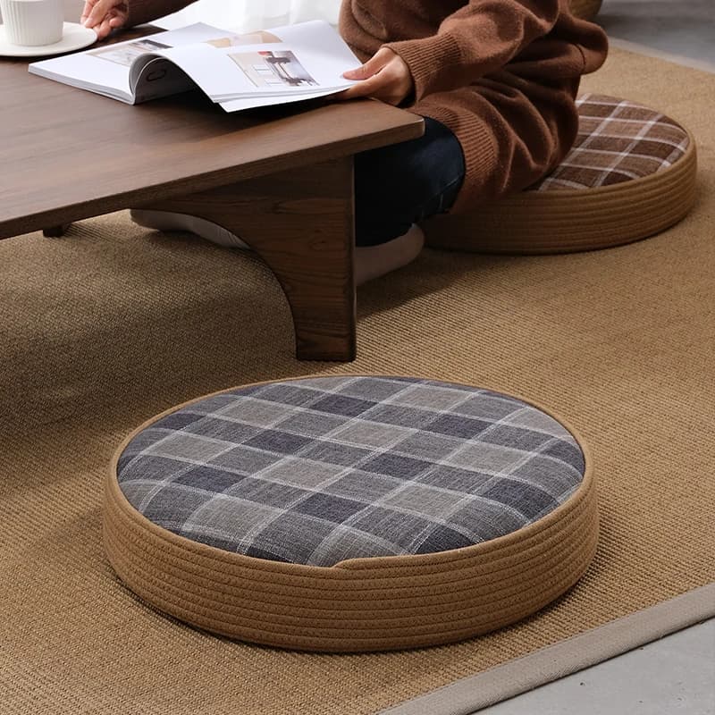 Japanese Style Cushion Living Room Balcony Zen Meditation Mat Circular Prayer Position Mat Breathable Cotton Linen Woven Cushion