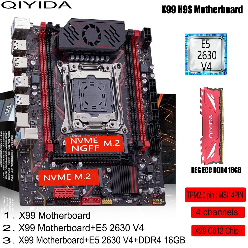 Kit Mother Card QIYIDA X99 H9S with CPU Xeon E5 2630 V4 LGA2011-3, Memory DDR4 16GB REG ECC, Interface M.2 TPM 2.0, 4 Channels