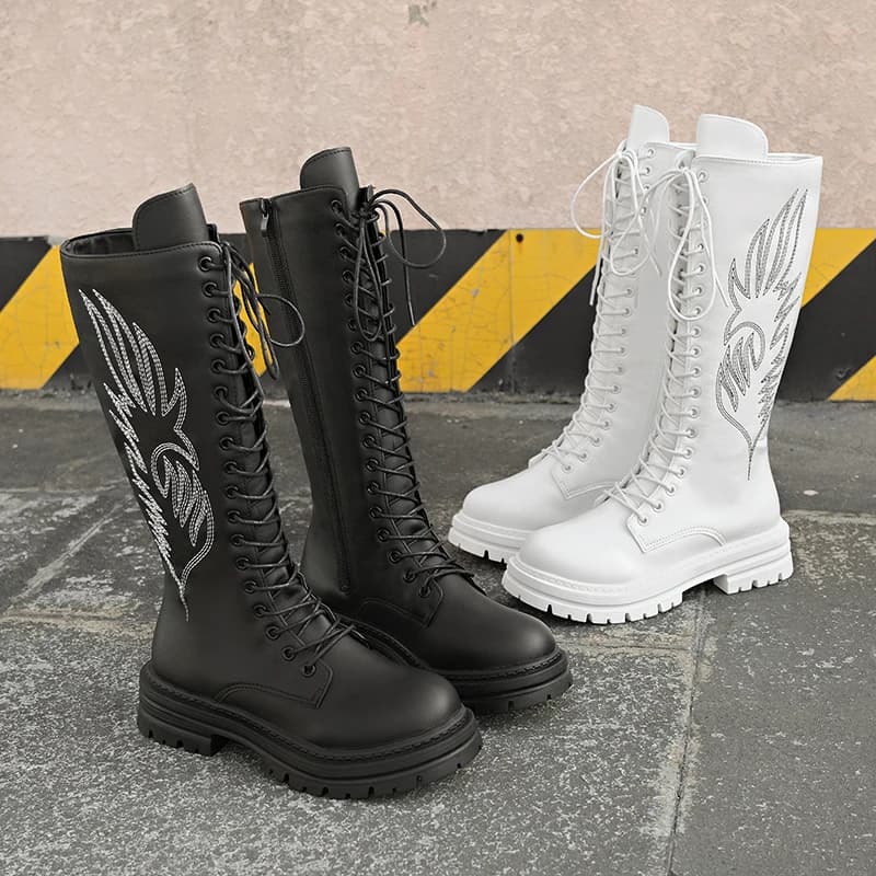 2025 Nuove scarpe da donna primavera autunno tela scarpe alte casual stivali lunghi stivali stringati con cerniera comodi stivali firmati di moda