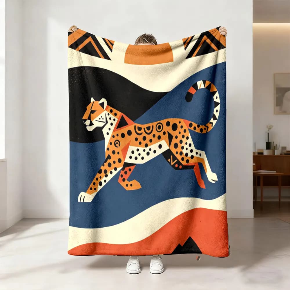 1pc retro pop cheetah sunset geometric print flannel blanket leisure sofas nap breaks