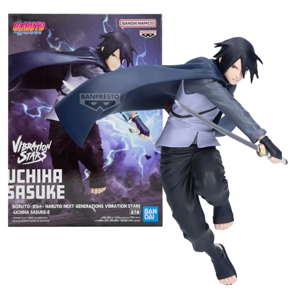 Action Figure PVC BANDAI Anime Naruto Boruto: Next Generations Vibration Stars Uchiha Sasuke II, Modellino da Collezione 17CM
