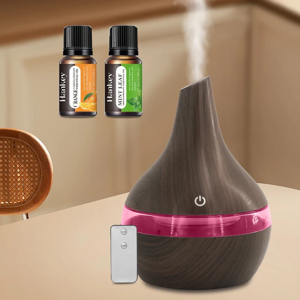 Umidificatore per aromaterapia alimentato tramite USB Diffusore di oli essenziali in legno scuro da 300 ml con lampada notturna a LED a 7 colori che cambia per regalo