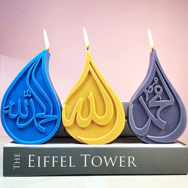 Fai da te goccia d'acqua cuore stile candela stampo in silicone carattere arabo in rilievo aromath sapone stampo gesso resina artigianato regalo Ramadan