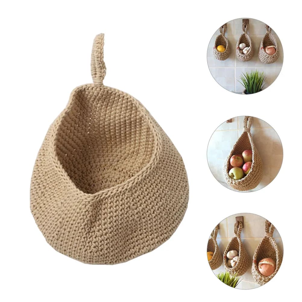 Cesto portafrutta in paglia intrecciata da appendere, organizer decorativo da parete per cucina, per frutta secca, noci e snack