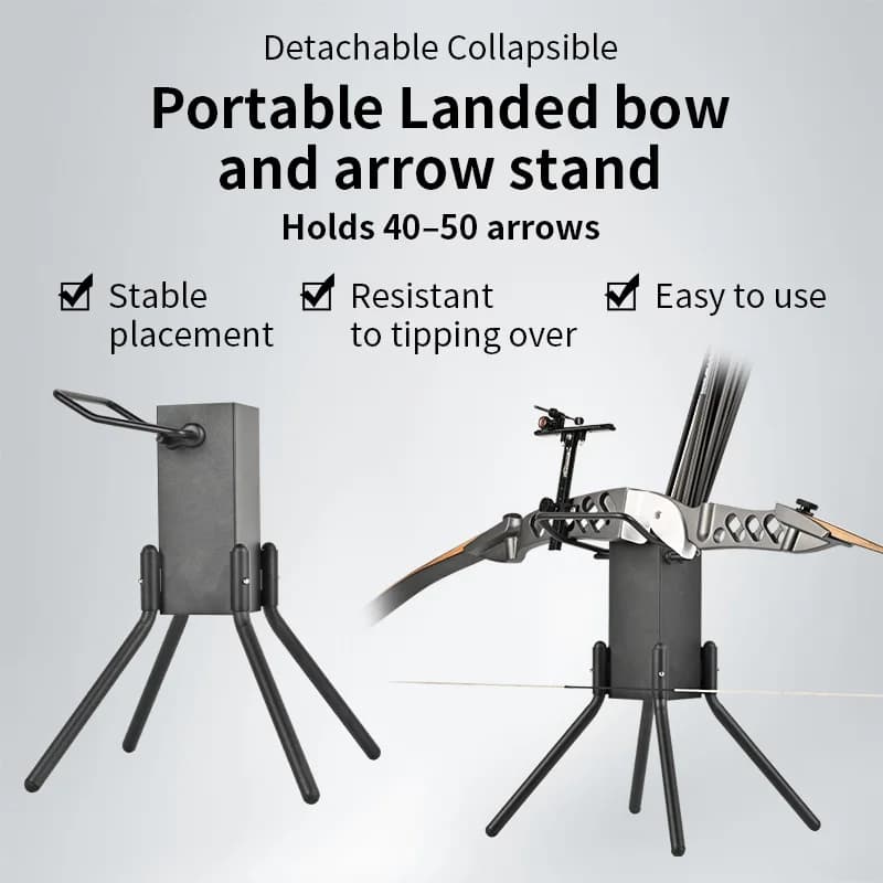 Collapsible Metal Bow Arrow Stand 50 Arrow Capacity Anti-Tip 4-Point Base for Compound Recurve Longbow Outdoor