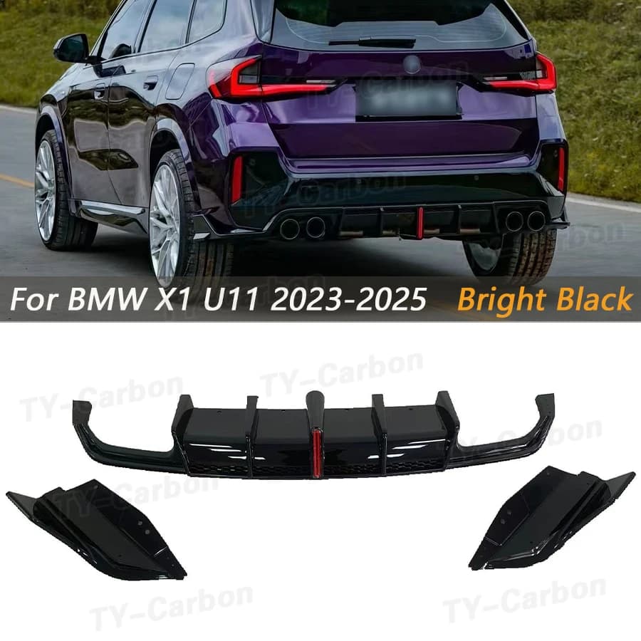 VTEN Gloss Black Rear Bumper Diffuser Lip Splitter Spoiler Blade Protector tail throat for BMW X1 U11 2024-IN Accessories Parts