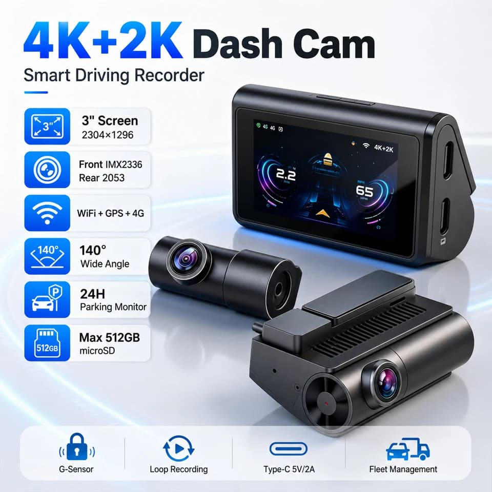 XFY Dashcam Anteriore e Posteriore 4K+2K HDR per Sony, Visione Notturna STARVIS 2, Controllo Vocale, WiFi 5.8Ghz Integrato, 128G, 2026