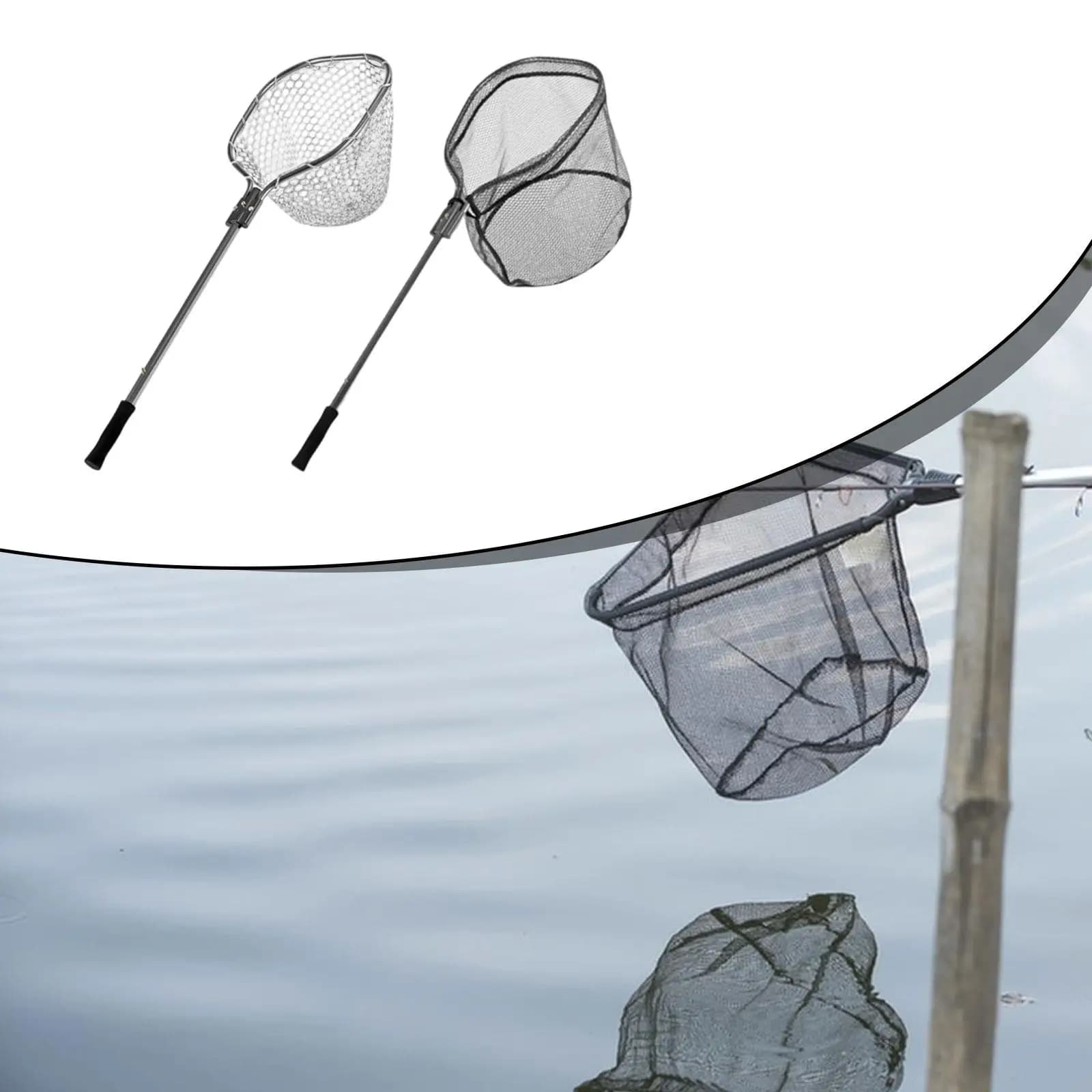 Silicone Mesh Folding Fish Landing Net Aluminum Alloy Telescopic Net for Lake River and Sea Fishing