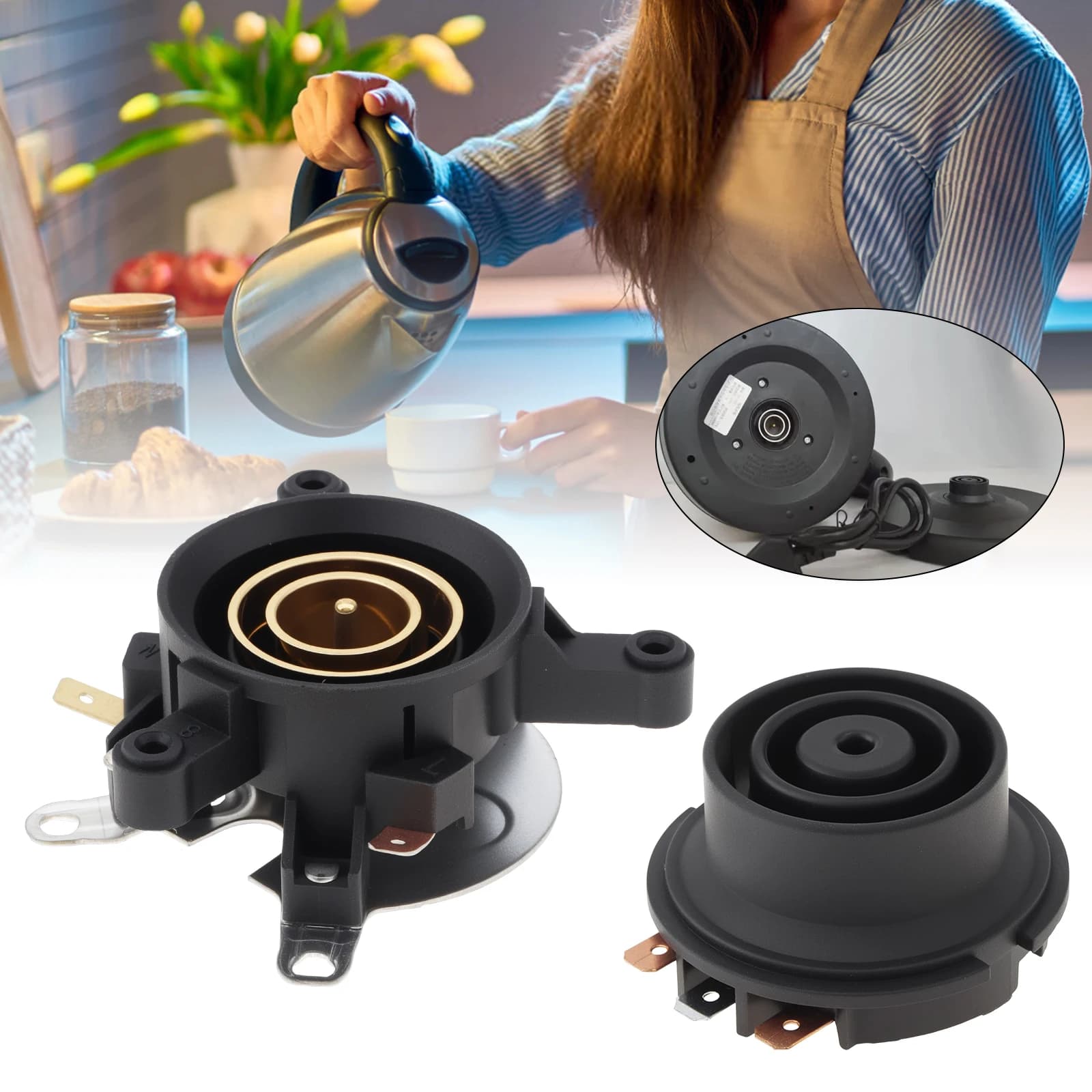2 pezzi bollitore elettrico domestico base termostato interruttore temperatura connettore interruttore nero