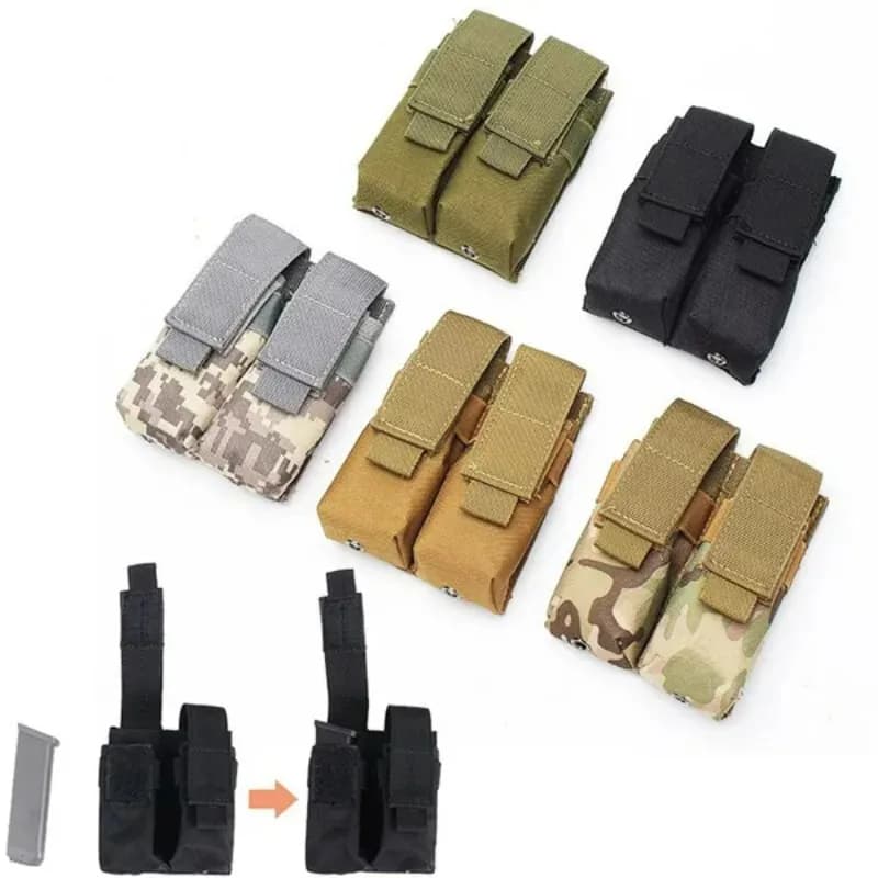 Portacaricatore Doppio Tattico da 9mm per Pistola, Porta Torcia, Accessori per Armi Airsoft, Borsa Molle per Cintura da Caccia