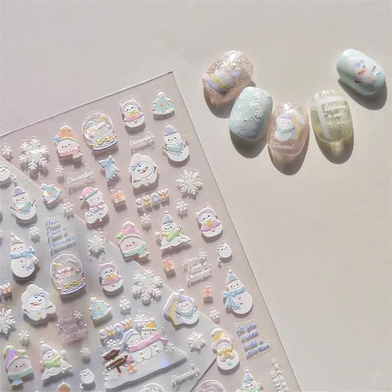 Simpatico Babbo Natale Palla di cristallo Fiocco di neve Pupazzo di neve Albero di Natale Fiocco Nail Art Stampa adesivi Dolce manicure Decalcomanie Decorazioni per unghie Regalo