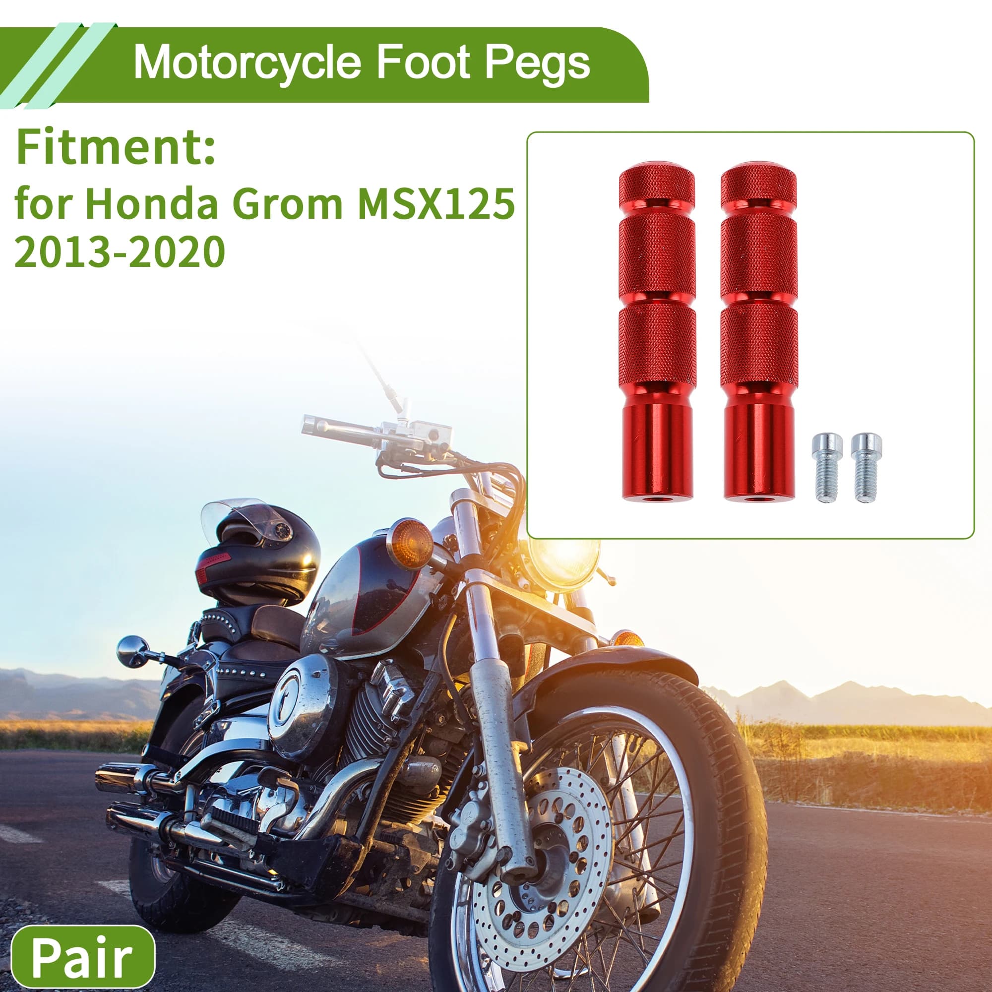 UXCELL Pedane moto per Honda Grom MSX125 13-20 Pedale anteriore in lega di alluminio Rosso