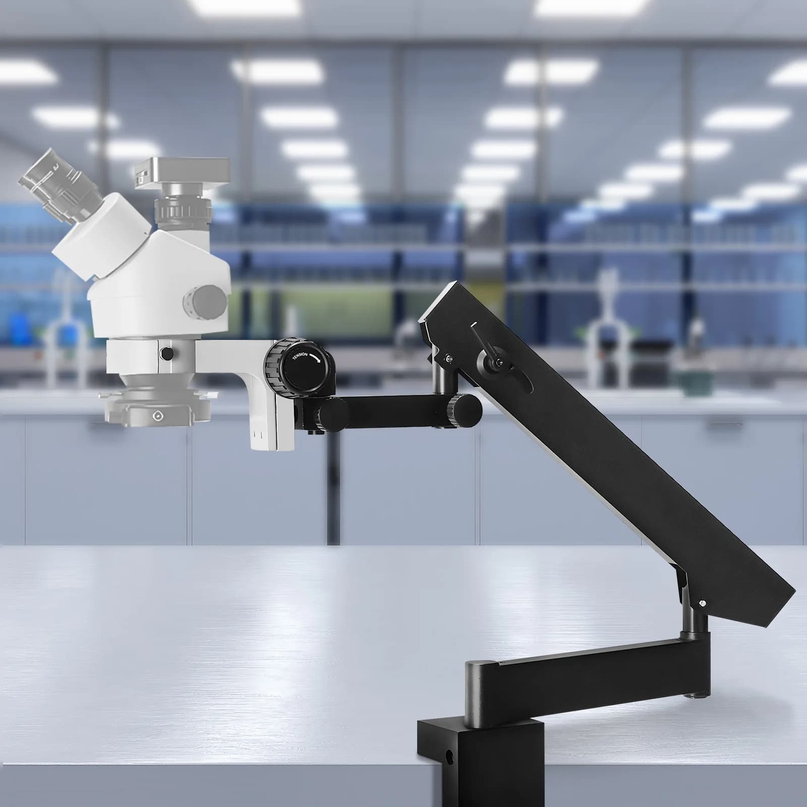 Supporto Telescopico Universale in Metallo con Clip da Tavolo, Braccio Orientabile Regolabile in Altezza per Microscopi Binoculari e Stereoscopici