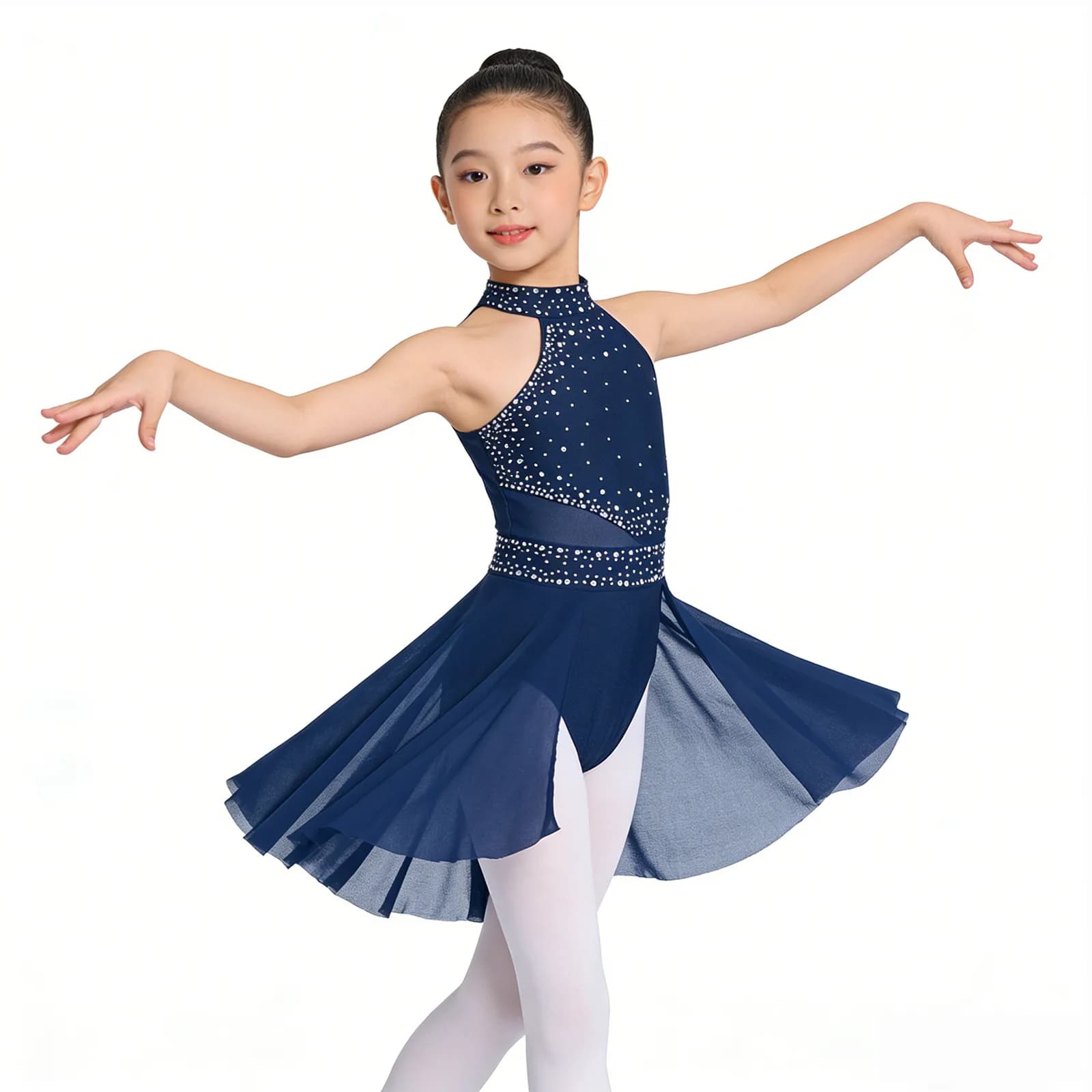 Costume da Danza Lirica per Bambine con Strass Luccicanti, Abito Leotard per Balletto, Pattinaggio sul Ghiaccio e Spettacoli di Danza