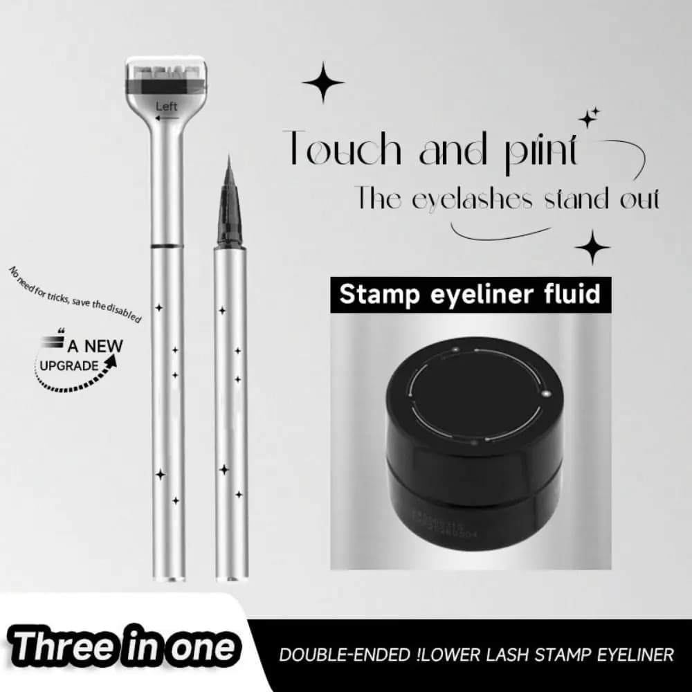 3 in 1 Lower Eyelashes Stamp Pen Waterproof Sweatproof Eyelashes Stamp Liquid Eyeliner Set Natural-looking Long-lasting
