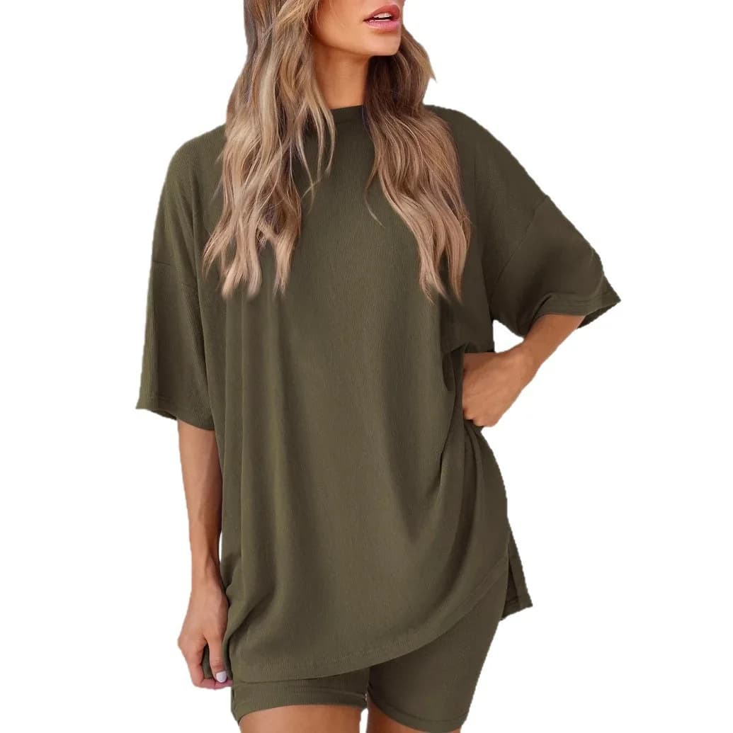 Summer new fashion casual solid color loose women's pajama set
