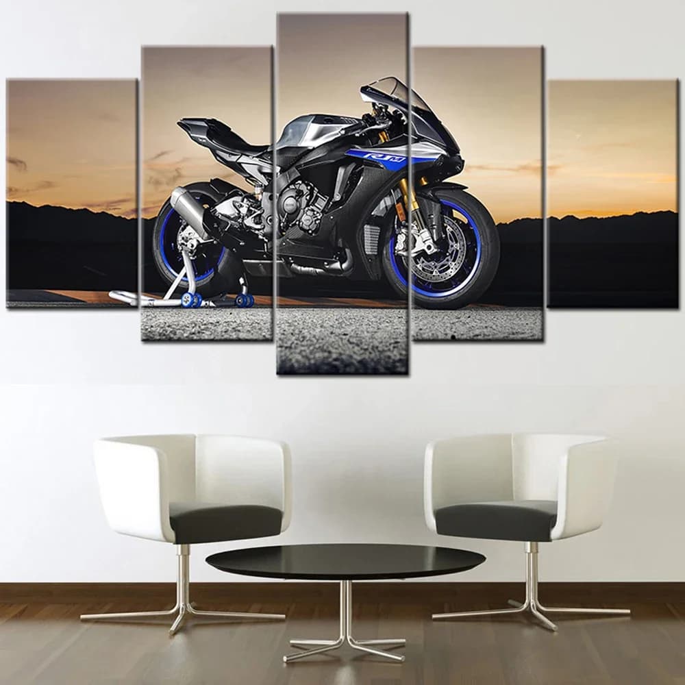 Frameless 5 panels Super motorcycle sunset auto canvas mural poster wall print artistic images paintings for living room decorations for the house