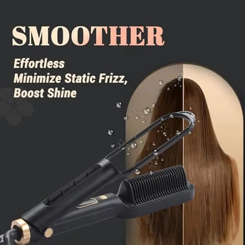 Anti-Scooking Electric Combs 2 in 1 for Straightening Hair, Quick Heating, Negative Ions, Districate Brush and Smooth with Smooth teeth